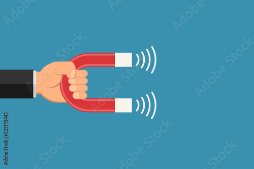 hand holding attracting magnet flat design vector