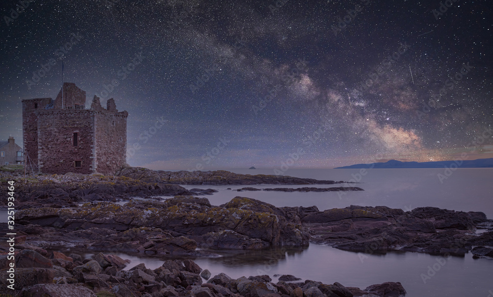 The Old Ruins at Portencross at Night Under the Milky Way