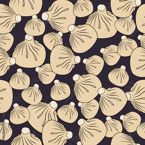 Seamless texture manti food. Isolated. Vector illustration. Traditional cuisine. Georgia.