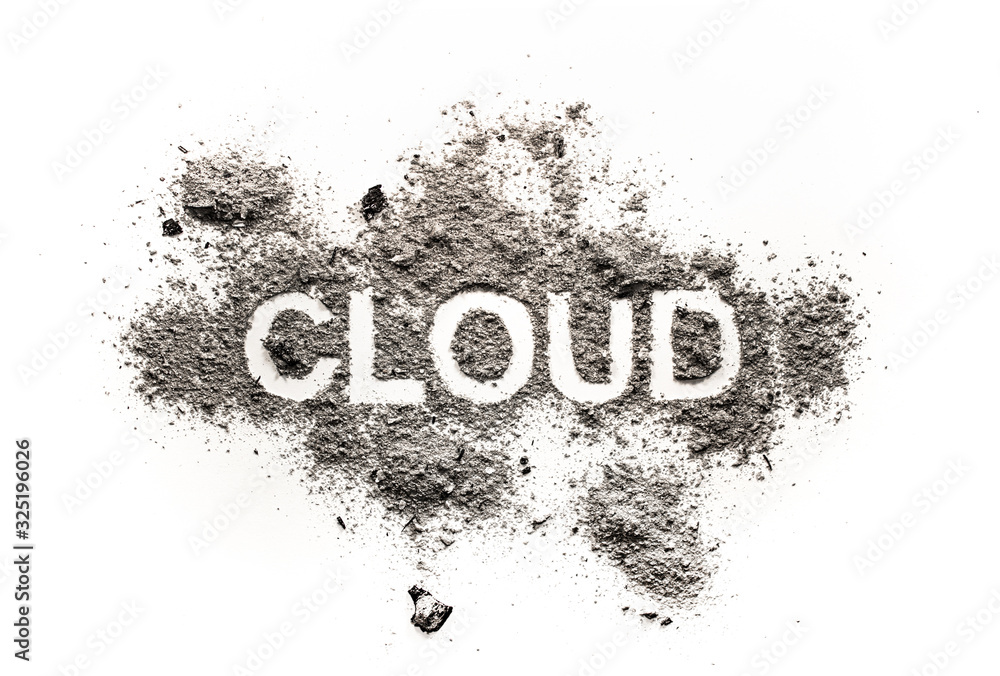 Cloud word written in ash, dust, dirt, filth as a cleaning hygiene dusting problem or carbon dioxide co2 smog global warming, climate change environment industry concept Cloud word written in ash, dust, dirt, filth as a cleaning hygiene dusting problem or carbon dioxide co2 smog global warming, climate change environment industry concept