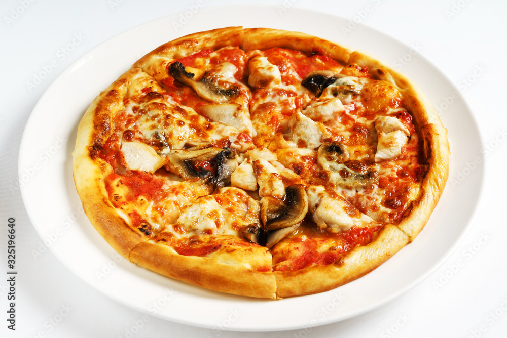 fresh pizza on the white plate fresh pizza on the white plate