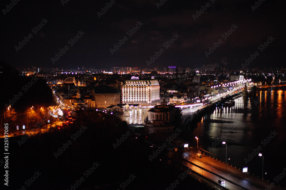 View of the night city of Kyiv