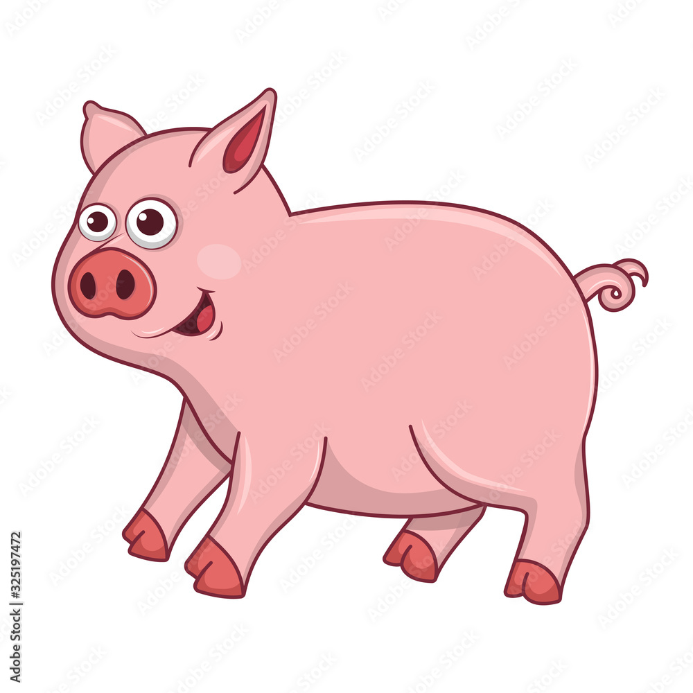Cute Young Pig isolated on white background. Farm animal cartoon character. Education card for kids learning animals. Logic Games for Kids. Vector illustration in cartoon style. Cute Young Pig isolated on white background. Farm animal cartoon character. Education card for kids learning animals. Logic Games for Kids. Vector illustration in cartoon style.