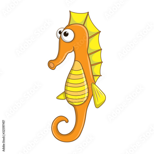 Seahorse. Cute cartoon orange Seahorse isolated on white background. Sea animal cartoon character. Education card for kids learning animals. Logic Games for Kids. Vector illustration in cartoon style.
