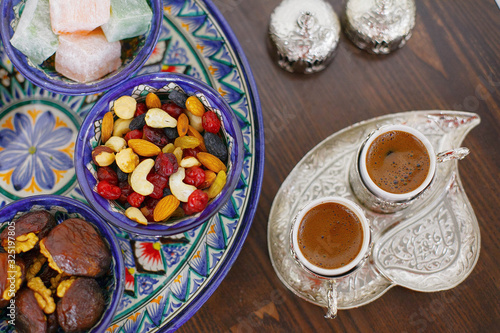 Turkish sweets and coffee on the table