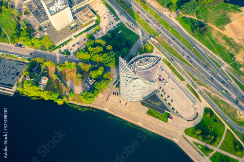 RIGA, LATVIA - August 28, 2017: The Vansu Bridge in Riga is a cable-stayed bridge that crosses the Daugava river in Riga. RIGA, LATVIA photo