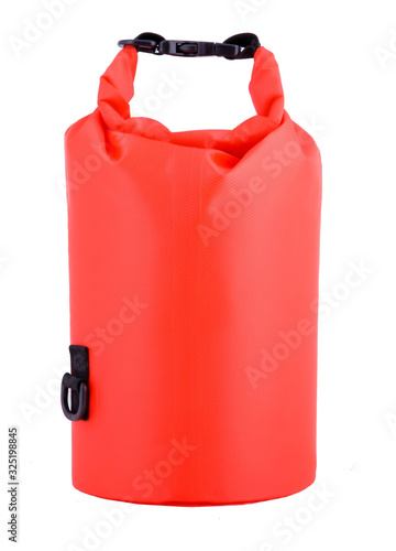 red waterproof bag on isolated background