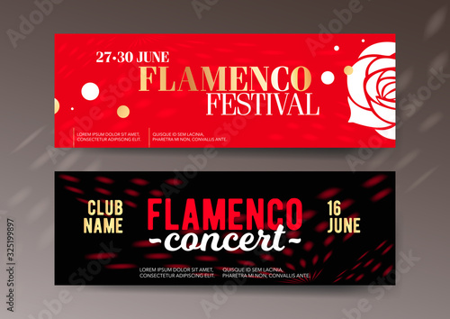 Set of two horizontal flamenco banner templates with graphic elements and text. 