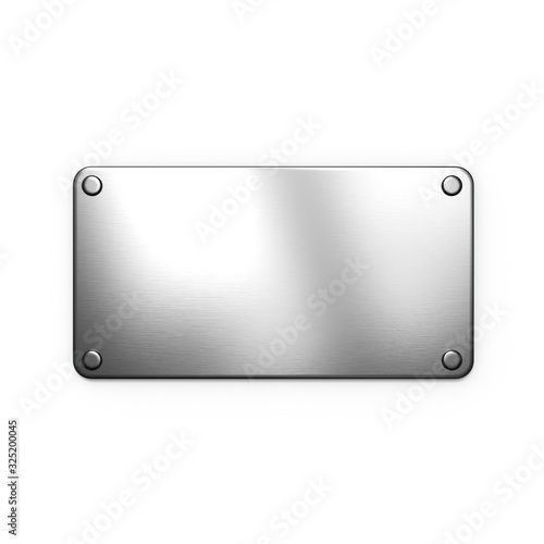 Blank metal plate mockup. Nameplate template. Wall sign Isolated on white. 