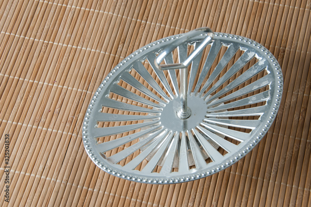 Antique silver serving dish with ring handle Antique silver serving dish with ring handle