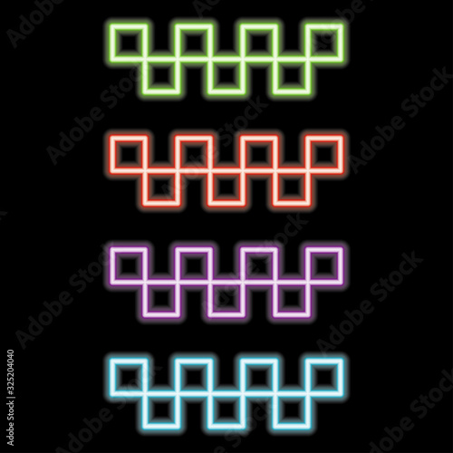 Glowing neon line taxi icon isolated on dark background. Vector Illustration