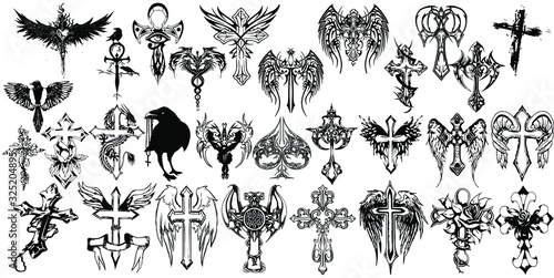 30 Cross icons. Hand drawn vector illustrations