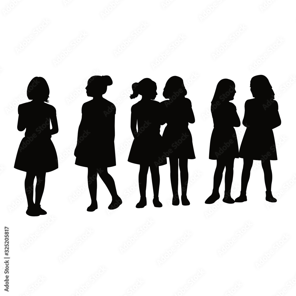 girls together, silhouette vector