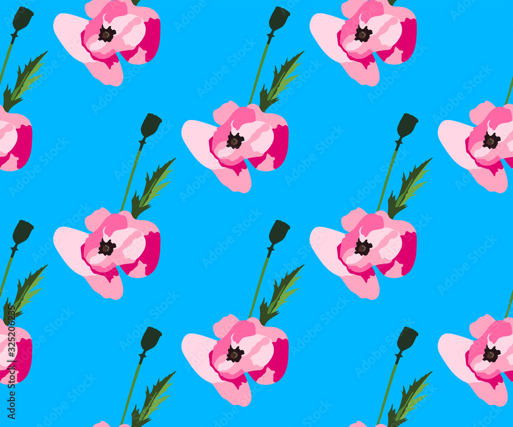 Seamless floral pattern with wild poppy ornamental decorative background. Vector pattern. Print for textile, cloth, wallpaper, scrapbooking Seamless floral pattern with wild poppy ornamental decorative background. Vector pattern. Print for textile, cloth, wallpaper, scrapbooking