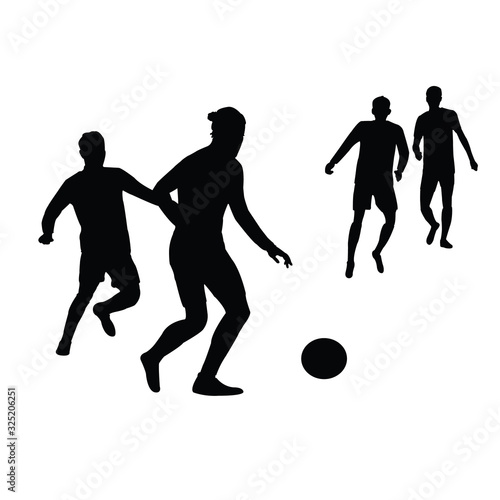 young men playing football, silhouette vector