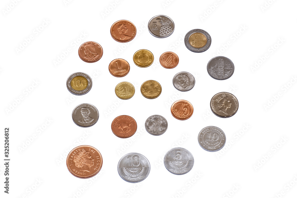 Lots of different coins isolated on white background. Lots of different coins isolated on white background.