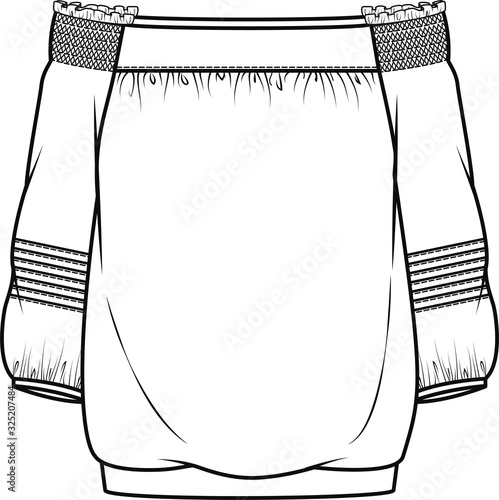 Strapless top fashion flat sketch