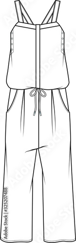 jump suit, Fashion Flat Sketch, apparel Templates