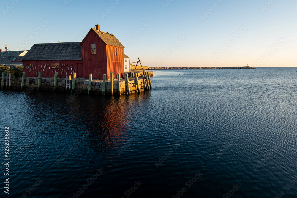 Winter sunrise at Rockport Harbor with views of Motif #1 - Rockport, Massachusetts.