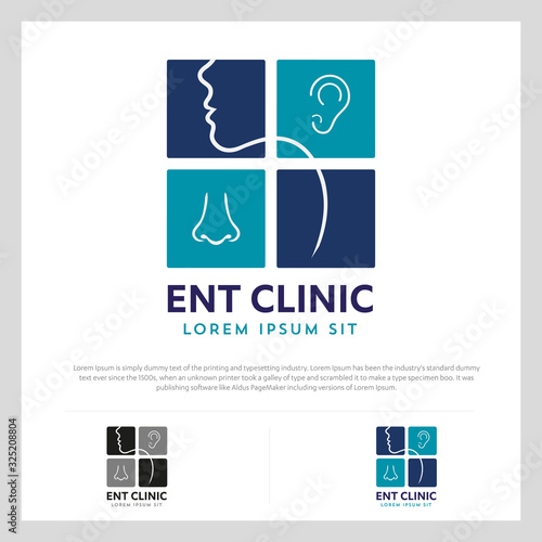 ENT logo Head for ear, nose, throat doctor. logo Line vector icon. Editable stroke. illustration Flat linear