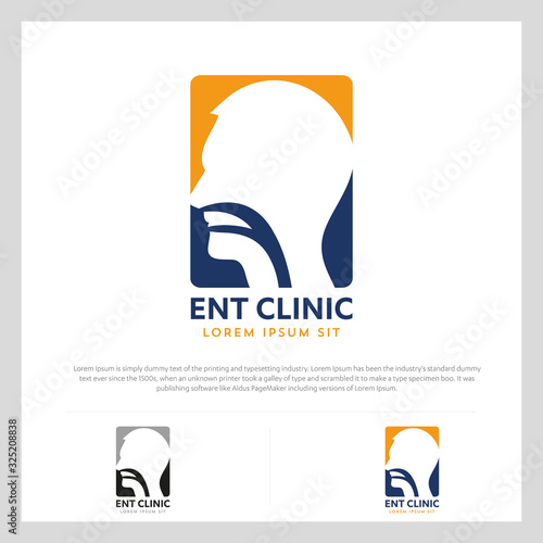 ENT logo Head for ear, nose, throat doctor. logo Line vector icon. Editable stroke. illustration Flat linear