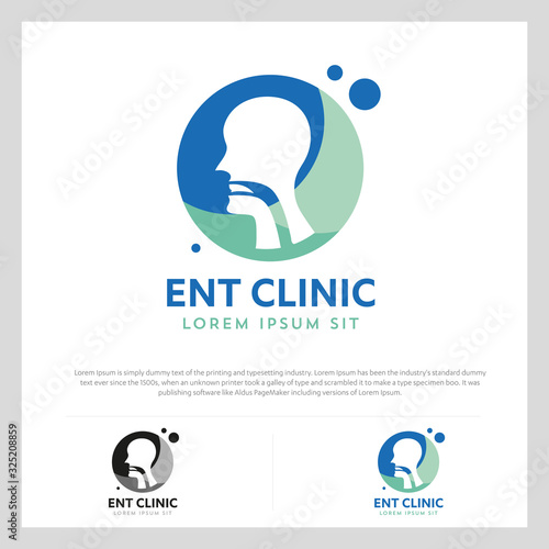 ENT logo Head for ear, nose, throat doctor. logo Line vector icon. Editable stroke. illustration Flat linear