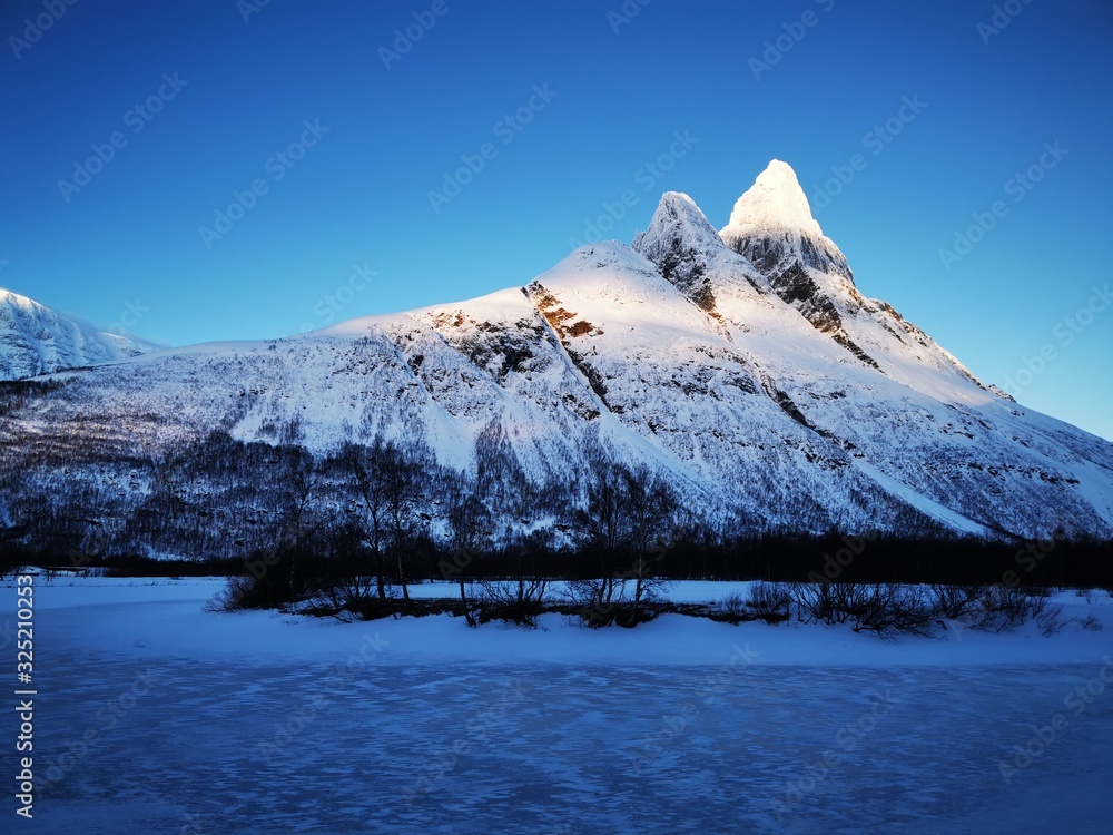 Otertinden mountain with Signaldalelva river in Northern Norway