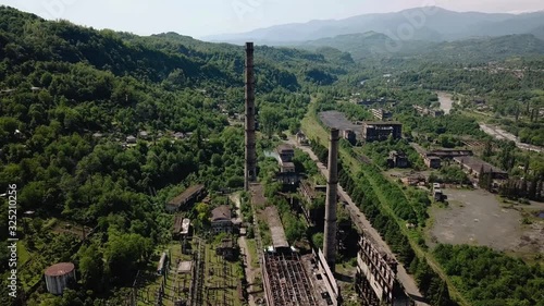 Aerial view of abandoned Tkvarcheli thermal power plant, Abkhazia, Georgia photo