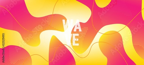 Pink Yellow Fluid Vector Banner. Waves Dynamic Background. Vivid Trendy 