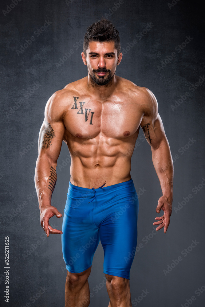 Handsome Shirtless Muscular Men Posing and Flexing Muscles