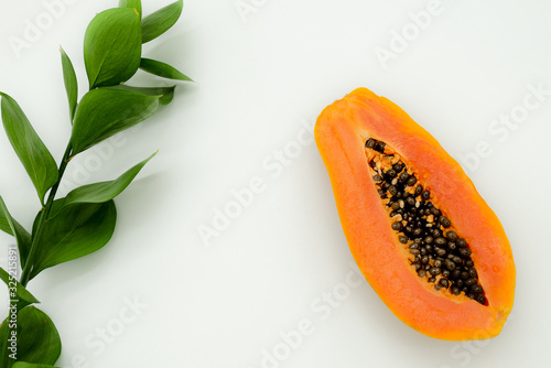 green backgrounds and papaya fruits