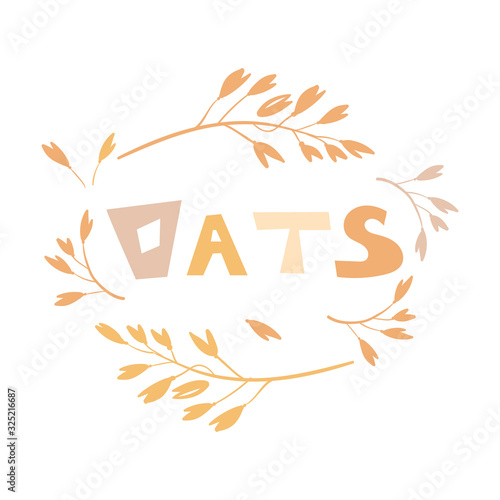 Cereal plants, agriculture industry organic crop products for oat groats flakes, oatmeal packaging design. A handful of oats seed. Template for banner, card, poster, print and other design projects.