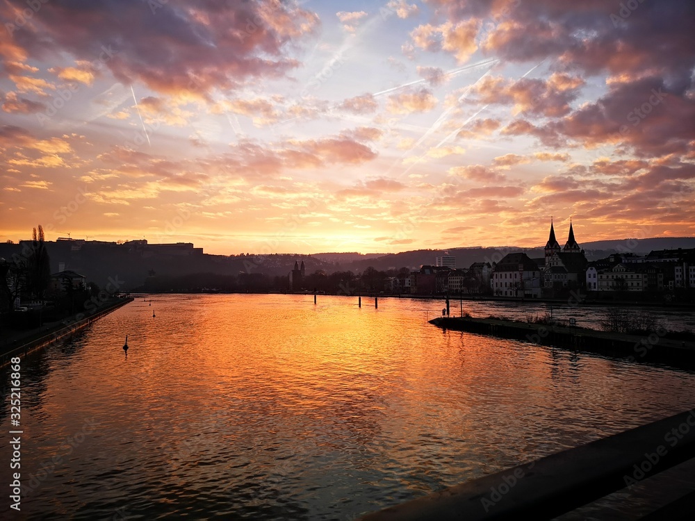 sunset on the river in Koblenz 