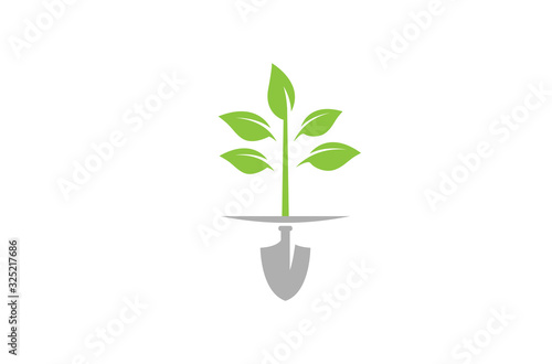 Creative Abstract Shovel leaves icon logo