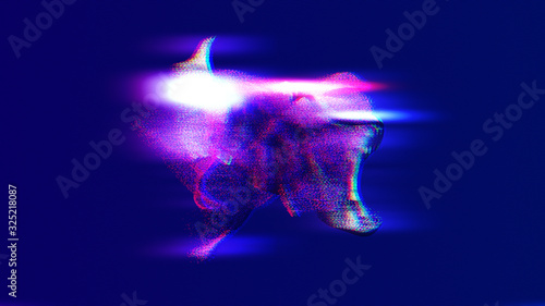 Fotografi Neon synthwave retrowave pink and purple duotone background with chromatic aberr