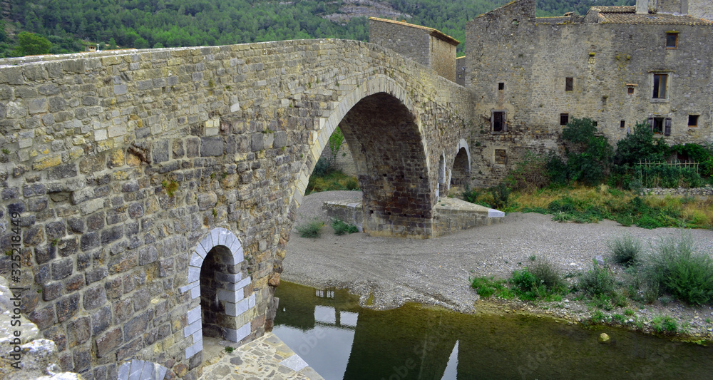 Historic Medieval Bridge at the village of Lagrasse  Languedoc France