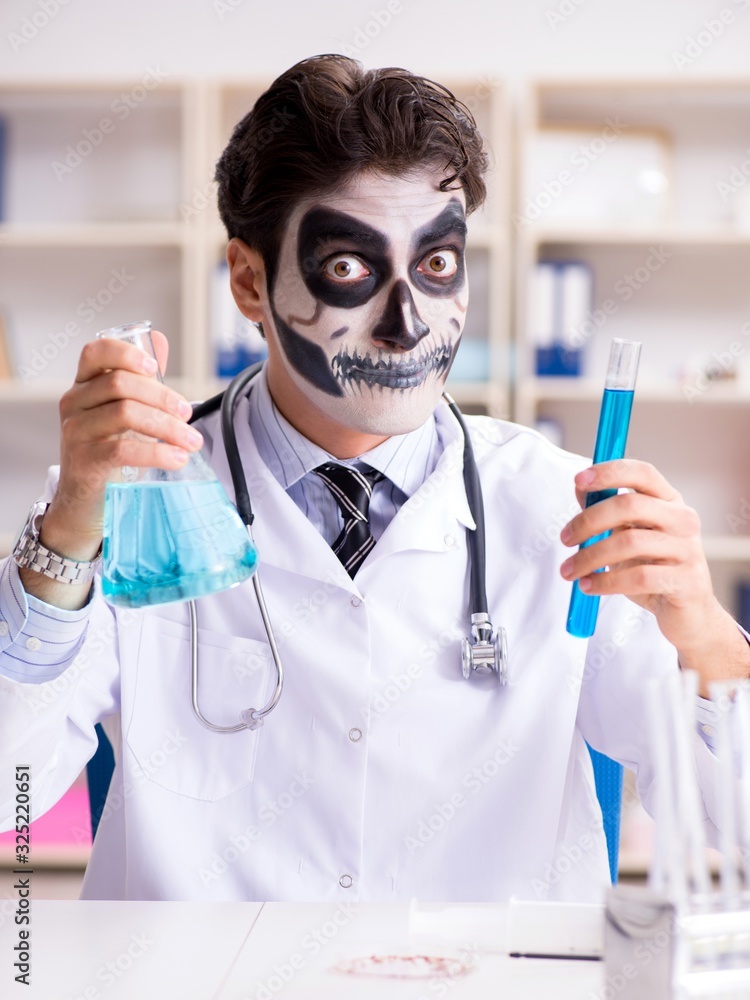 Scary monster doctor working in lab Scary monster doctor working in lab