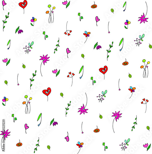 Spring flowers seamless pattern, bright flowers ornament and decoration, template for paper print, fabric print, fresh and colorful spring mood design © jane_foxik