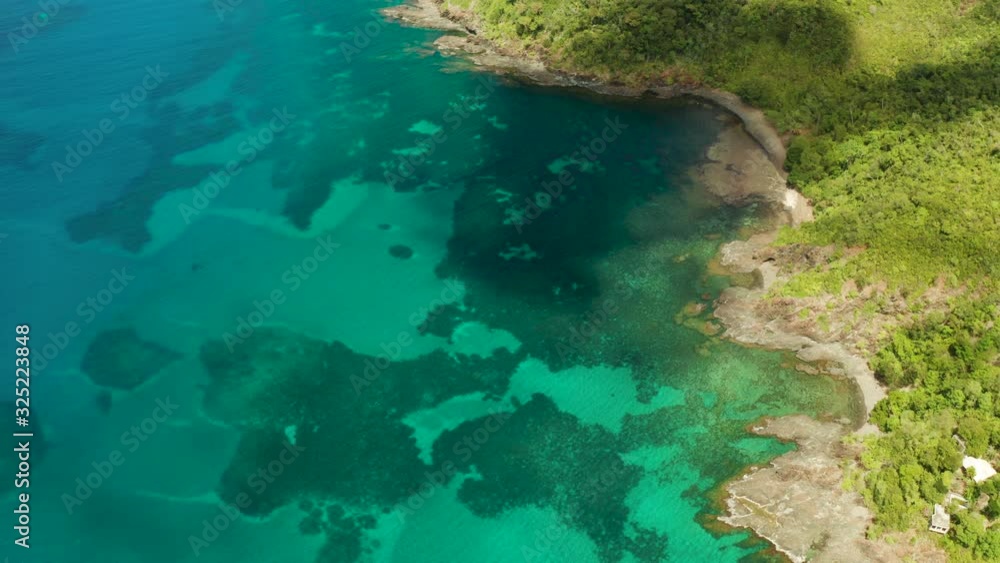 aerial view coastline of tropical island with coral reef and blue lagoon. Palawan, Philippines. tropical landscape. Seascape island and clear blue water. tropical landscape, travel concept aerial view coastline of tropical island with coral reef and blue lagoon. Palawan, Philippines. tropical landscape. Seascape island and clear blue water. tropical landscape, travel concept