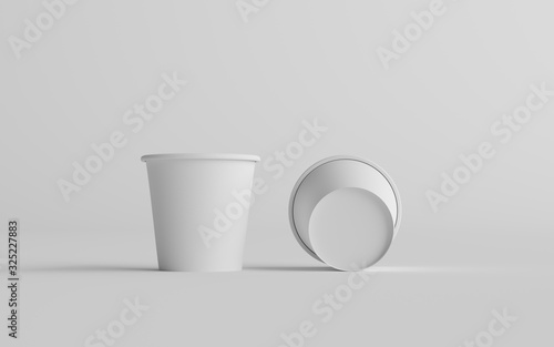 4 oz. Small Single Wall Paper Espresso  Coffee Cup Mockup  - Two Cups. 3D Illustration photo