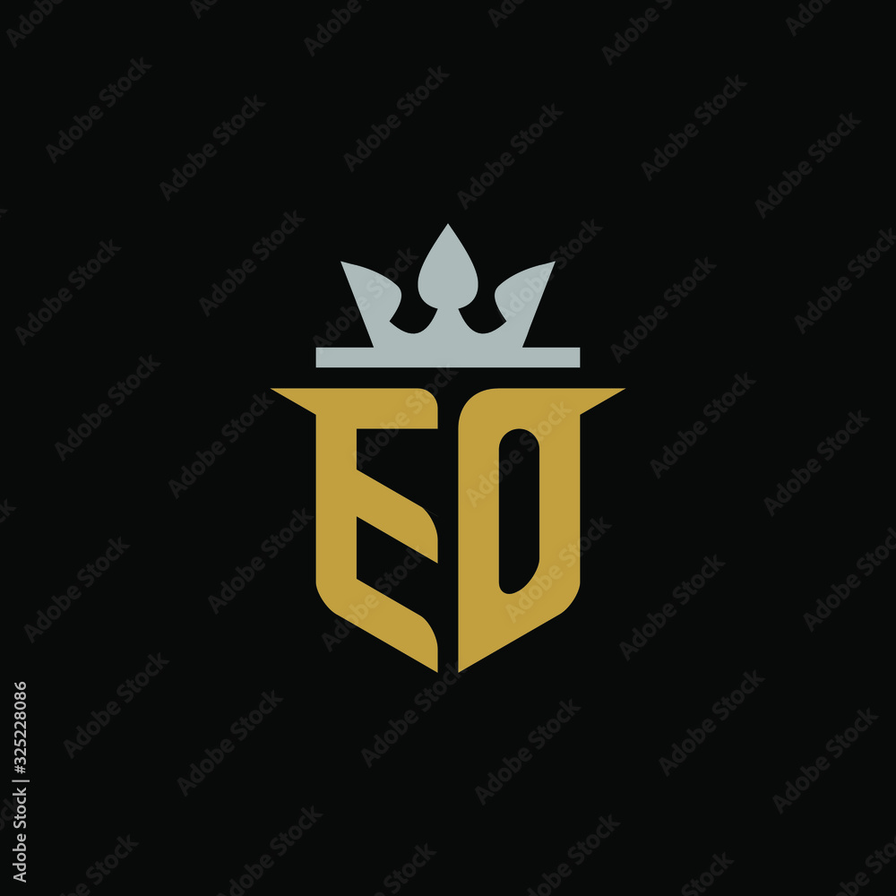 Initials Letter EO Shield King Logo Design Initials Letter EO Shield King Logo Design