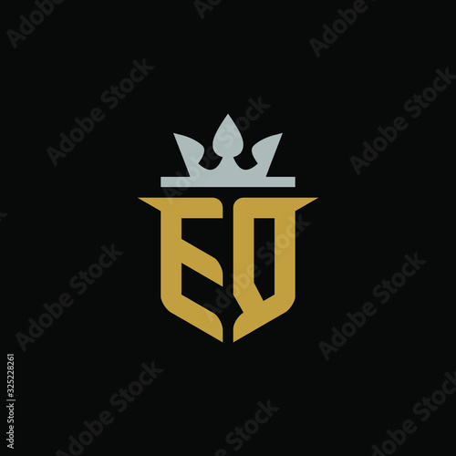 Initials Letter EQ Shield King Logo Design