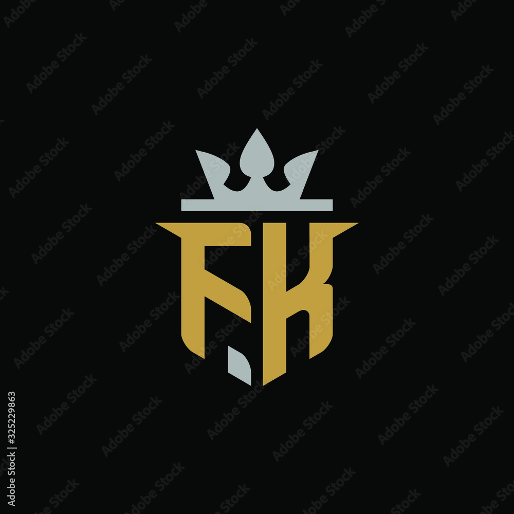 Initials Letter FK Shield King Logo Design Initials Letter FK Shield King Logo Design