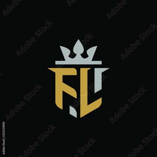 Initials Letter FL Shield King Logo Design
