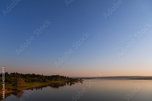 Lake scene at dawn seen from the bridge