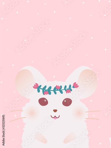 Mouse pattern. Flower ring on chinchilla on pink background.