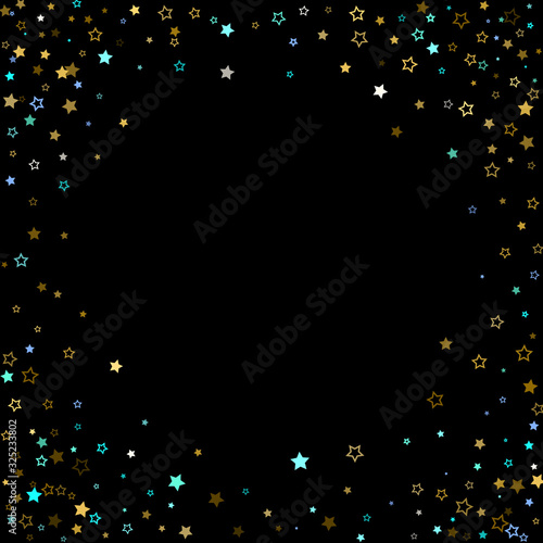 Gold, Blue stars, sprocket, shiny confetti. 