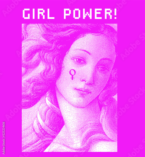 Venus in retro 8-bit pixel art style. Vaporwave style collage or print.