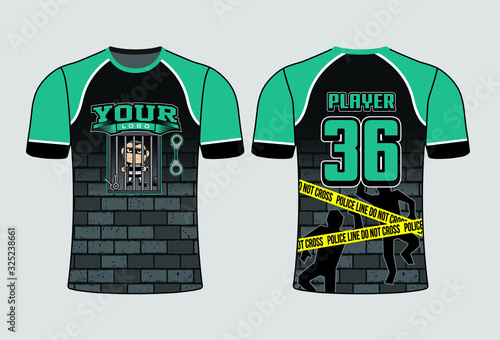 Black graphite wall background with teal color combination elegant theme of a prisoner tam jersey