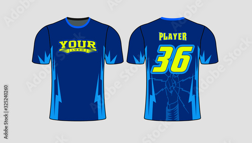 Bluish color body background with striking bolt effect on the back and sides insert beautiful shirt design